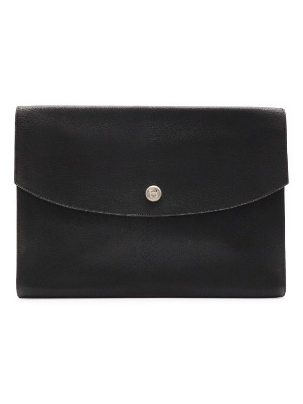 Hermes Pochette Rio Clutch Business Chevre Leather Black Silver